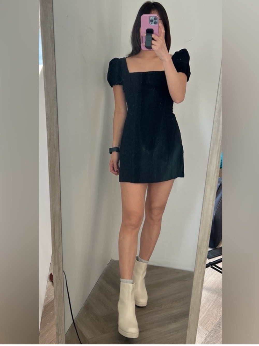 Zara Elegant strappy open back Black Puff Sleeve Dress S
